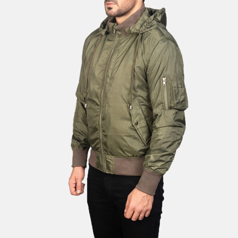 Mens Green Hooded Bomber Jacket0902-3-1599120484303
